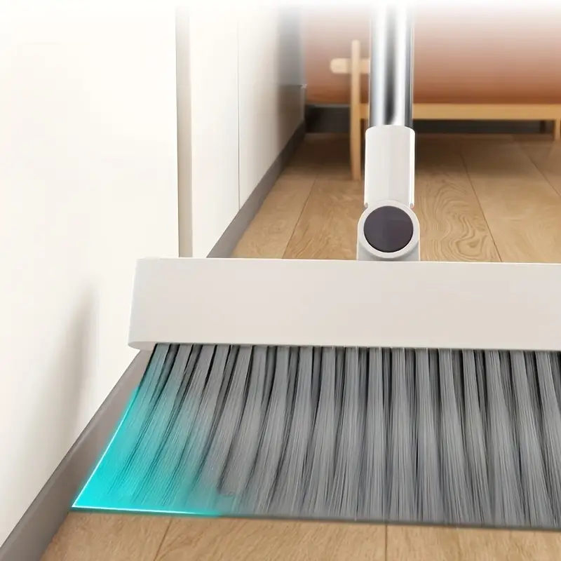 طقم تنظيف 3 في 1 مقشة وجاروف ومساحة بيد معدن دوارة قابة للطي