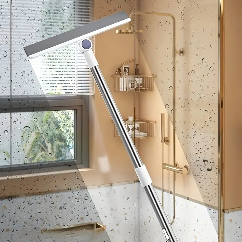 طقم تنظيف 3 في 1 مقشة وجاروف ومساحة بيد معدن دوارة قابة للطي