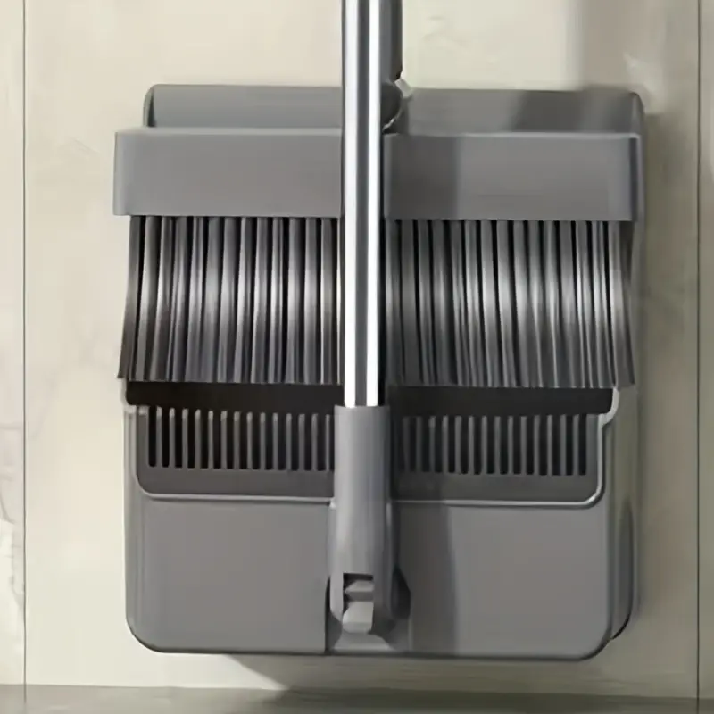 طقم تنظيف 3 في 1 مقشة وجاروف ومساحة بيد معدن دوارة قابة للطي