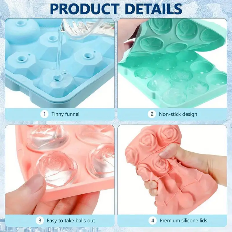 قالب ثلج سيليكون ثري دي شكل وردة وكرستالة لعمل الحلويات والقهوة المثلجة