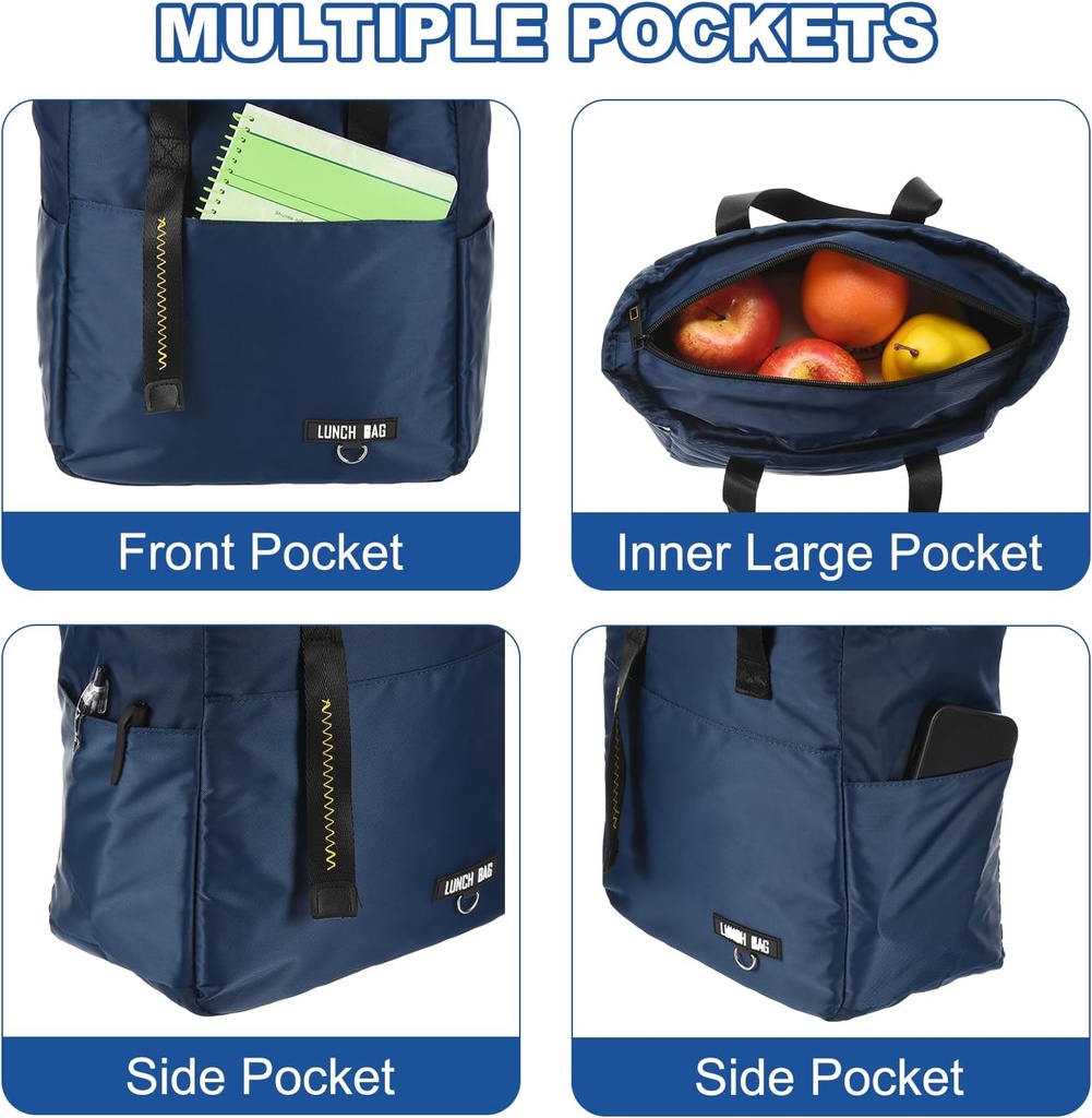 شنطة لانش بوكس حرارية بيد لحفظ الطعام والمشروبات سعة كبيرة  مع 3 جيب