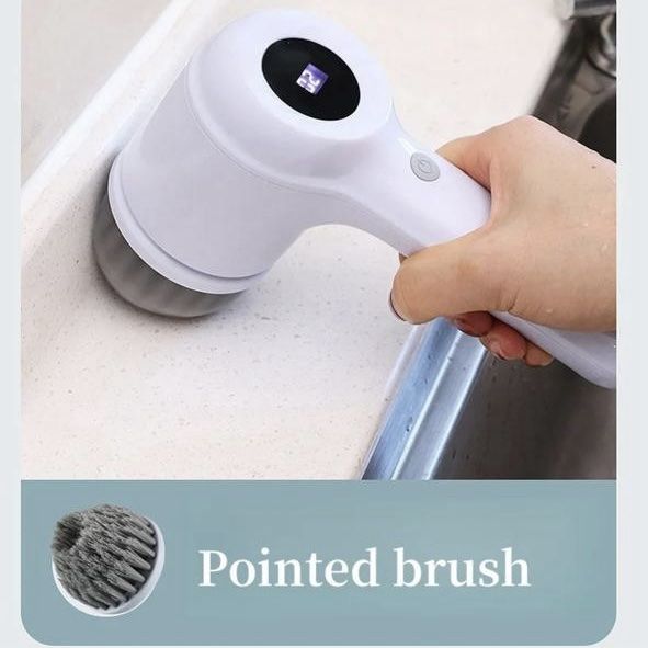 فرشة تنظيف دوارة بـ 5 رؤوس مختلفة مع شاشة ديجيتال ومنفذ يو اس بي لتنظيف الأطباق والأكواب