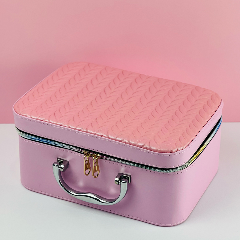 طقم  شنط لتنظيم وحمل ادوات الميكاب ب 3 احجام مختلفة من الجلد - بينك