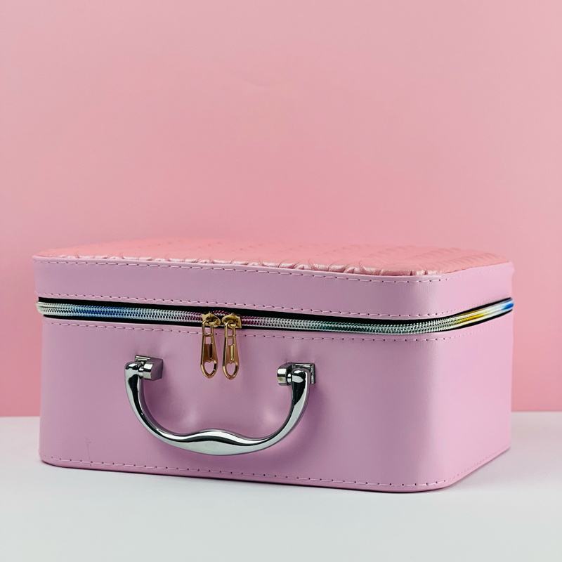 طقم  شنط لتنظيم وحمل ادوات الميكاب ب 3 احجام مختلفة من الجلد - بينك