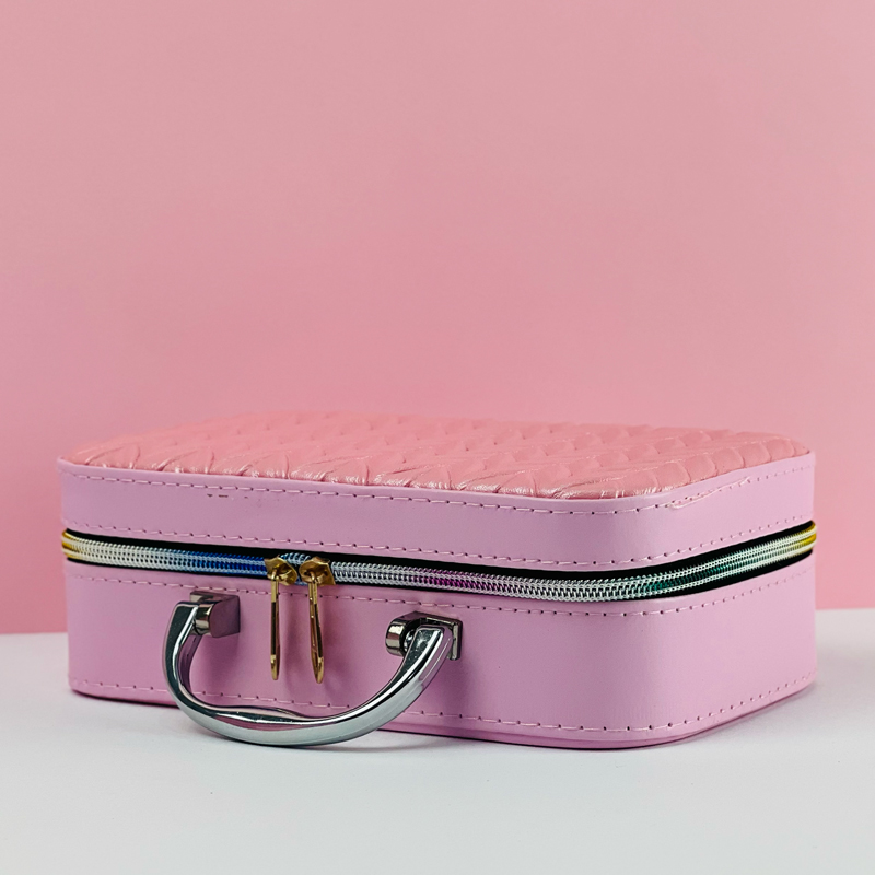 طقم  شنط لتنظيم وحمل ادوات الميكاب ب 3 احجام مختلفة من الجلد - بينك