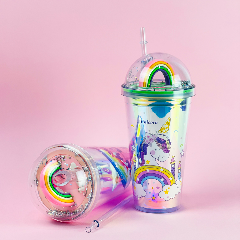 مج اكليريك 400 مللي بشاليموه مناسب للمشروبات المثلجة مزين باشكال كرتونية