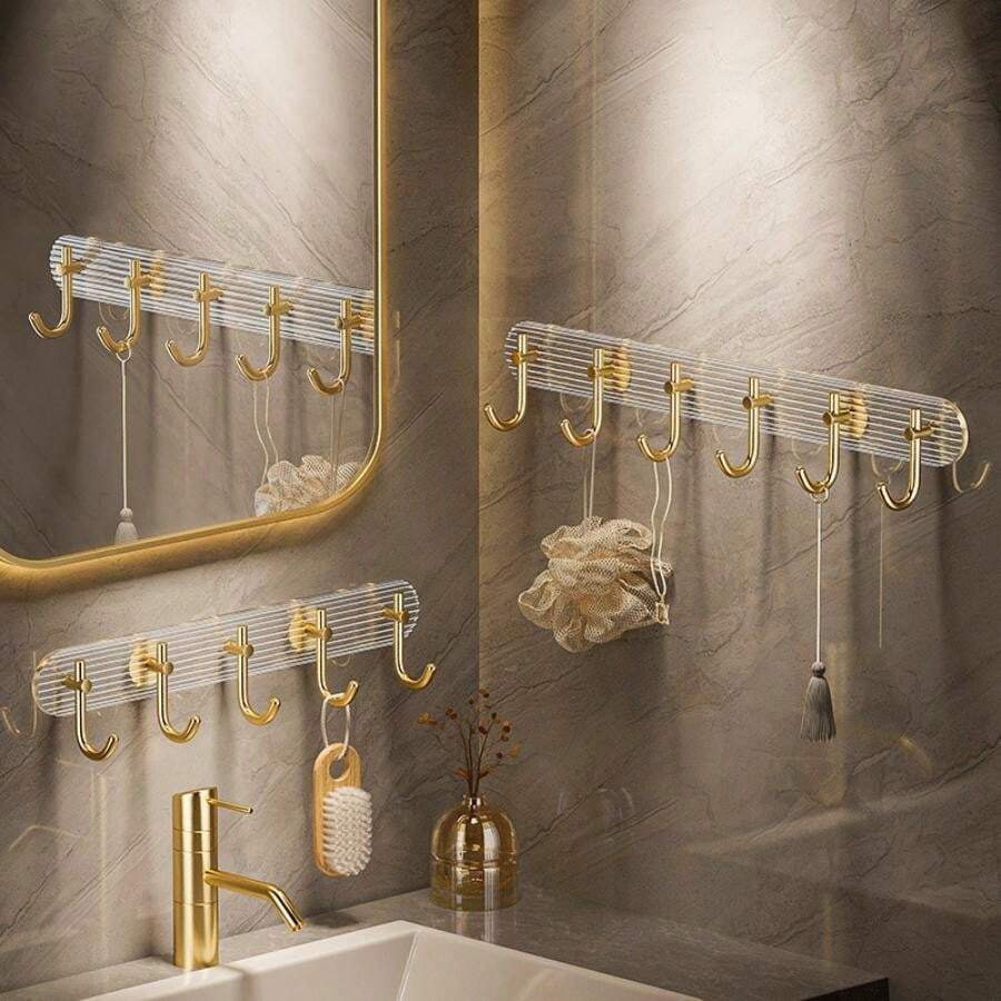 شماعة حوائط اكليريك بلزق دبل فيس ب 6 هوك جولد لتعليق الملابس والأدوات