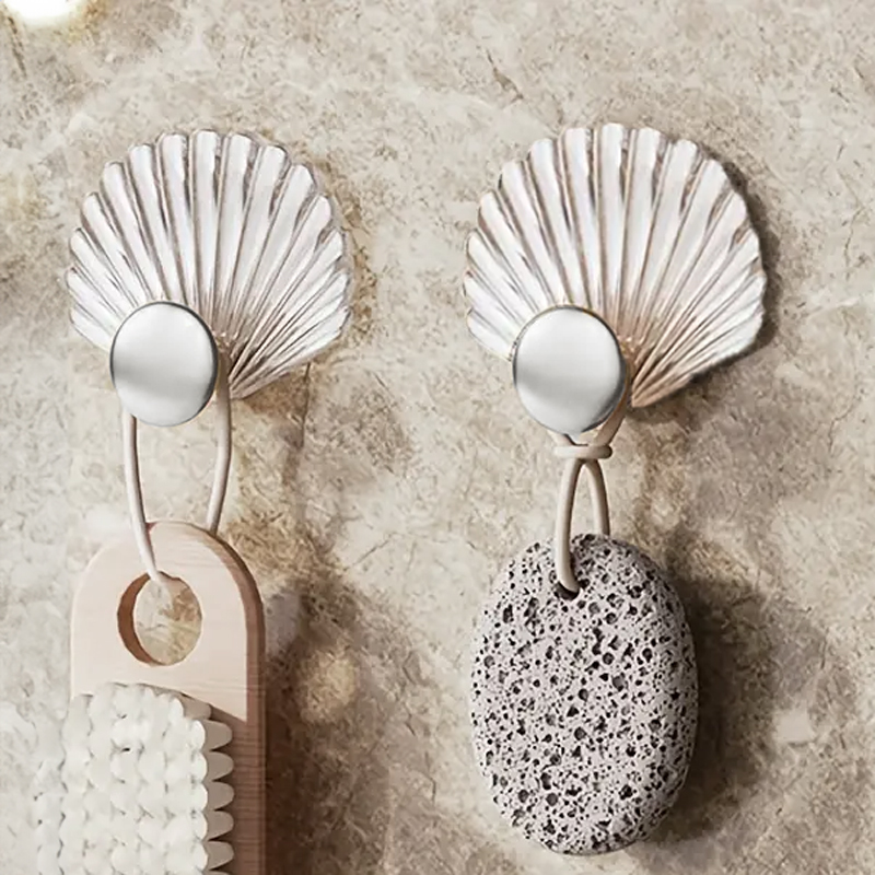 طقم هوك شفاف 3 قطع علي شكل صدفة بلزق دبل فيس لتعليق الاكسسورات والملابس