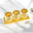 طقم برطمانات زجاج 3 قطع للتوابل مع قاعدة خشب 350 مللي