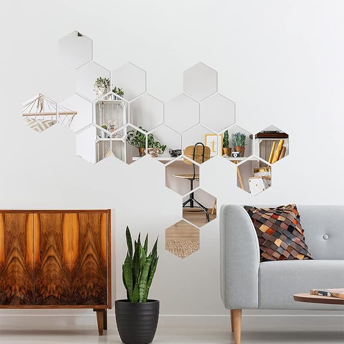 طقم مرايات استيكر 12 قطعة سداسية الشكل لتجديد ديكور المنزل