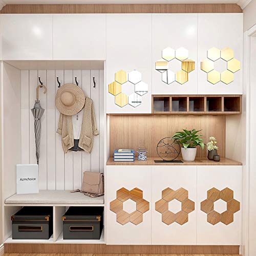 طقم مرايات استيكر 12 قطعة سداسية الشكل لتجديد ديكور المنزل