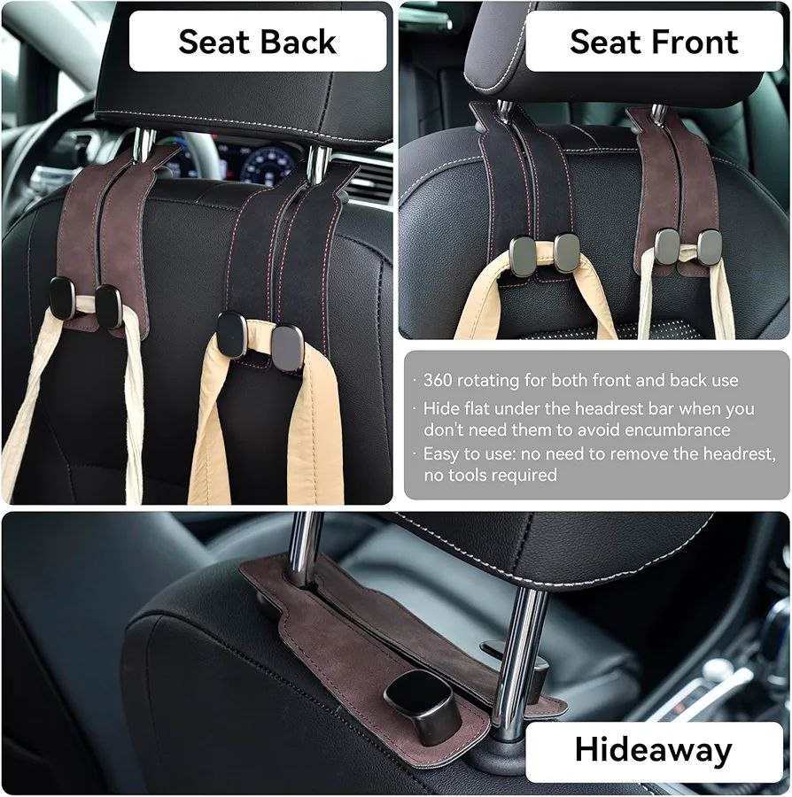 خطاف جلد مزودح لمسند كرسي السيارة لحمل الحقائب والموبايل