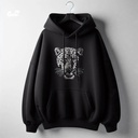 Tiger هودي اوفر سايز قطن للرجال باللون الاسود