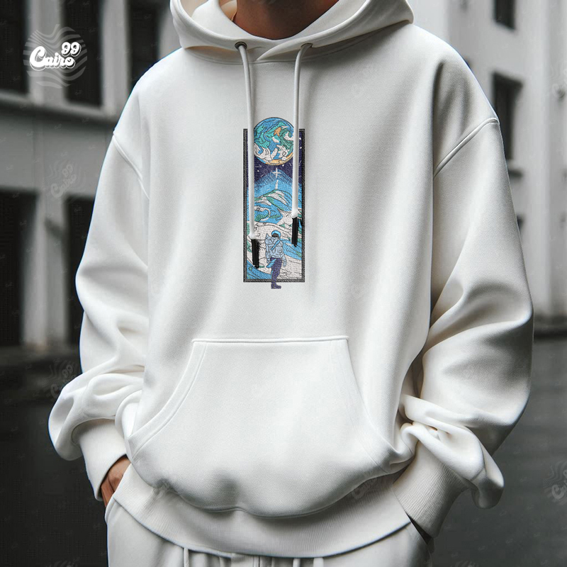 Blue Moon هودي اوفر سايز قطن للرجال باللون الابيض