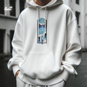 Blue Moon هودي اوفر سايز قطن للرجال باللون الابيض