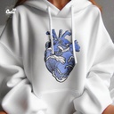 Ocean Heart هودي اوفر سايز قطن للنساء باللون الابيض