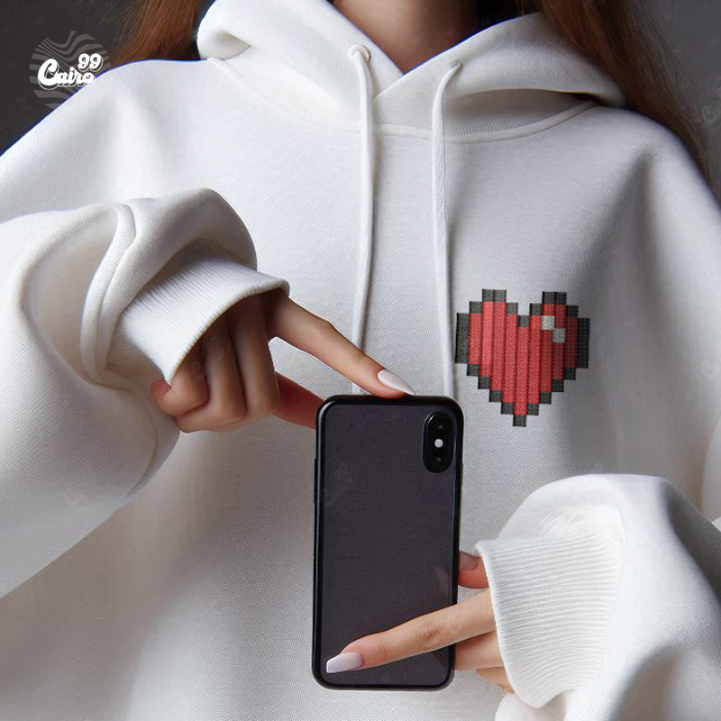 Minecraft Heart هودي اوفر سايز قطن للنساء باللون الابيض