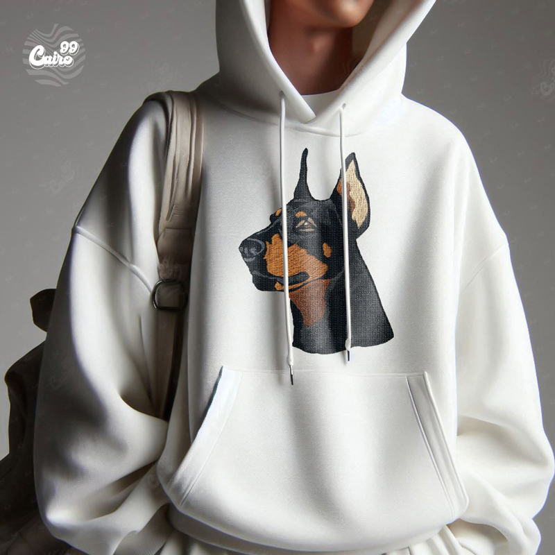 Doberman Pinscher هودي اوفر سايز قطن للرجال باللون الابيض