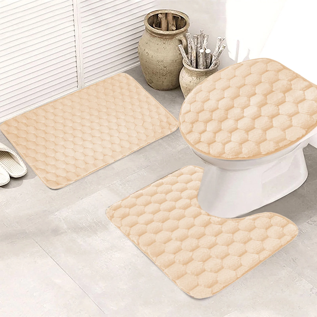 طقم دواسات حمام 3 قطع من القطيفة باللون البيج - مقاس 60*40 سم