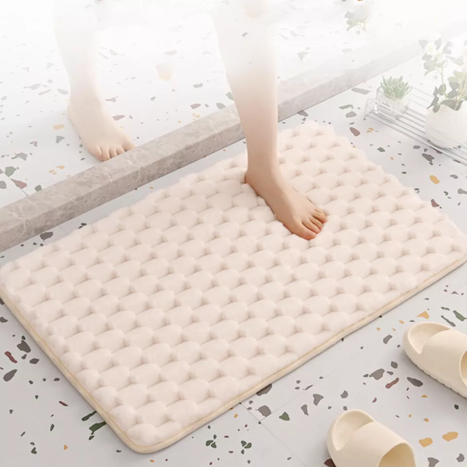 طقم دواسات قطيفة 3 قطع للحمام باللون البيج - مقاس 80*50 سم