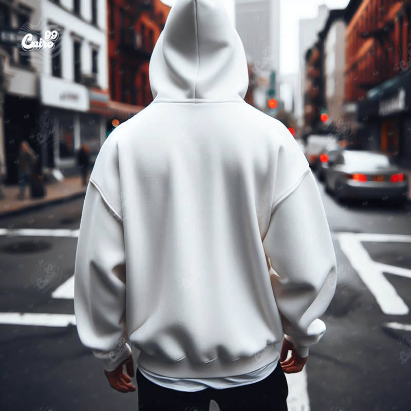 هودي "كايرو" اوفر سايز قطن للرجال باللون الابيض