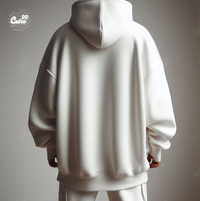 هودي "القاهرة" اوفر سايز قطن للرجال باللون الابيض