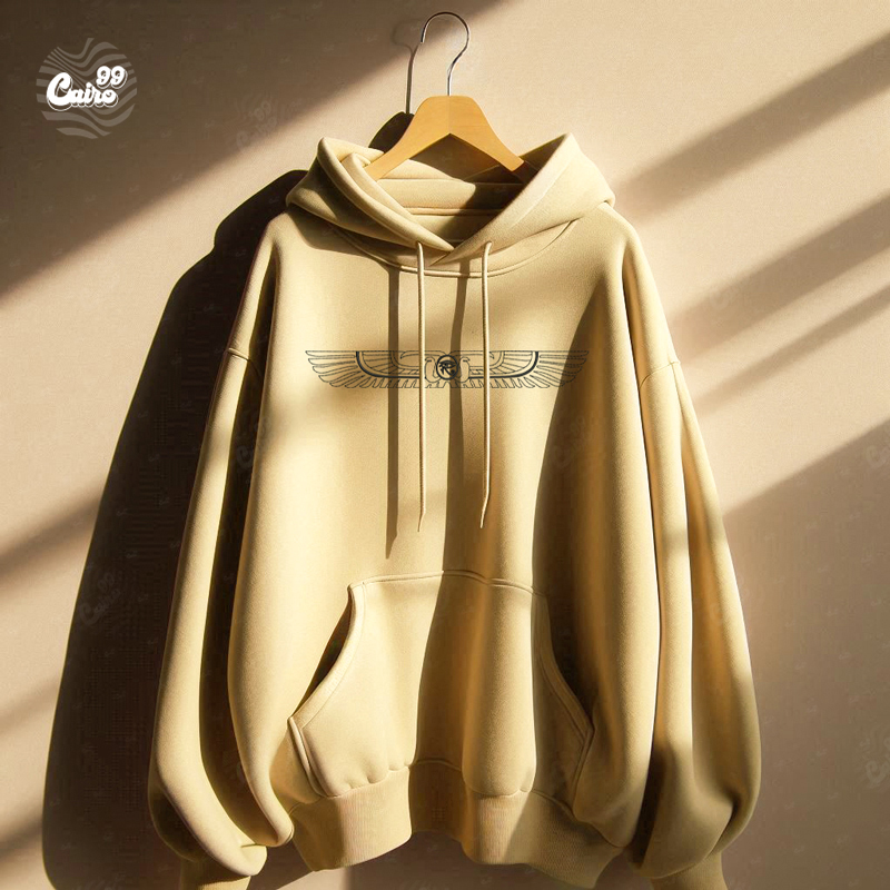 Isis Wings  هودي اوفر سايز قطن للنساء باللون البيج