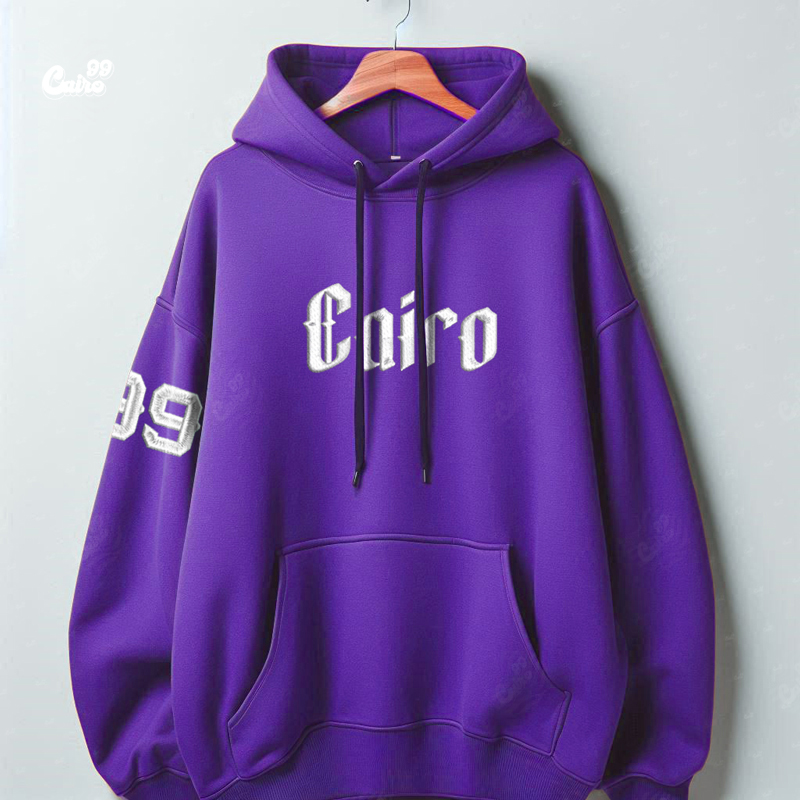 Cairo99 Needlework هودي اوفر سايز قطن للرجال باللون الموف