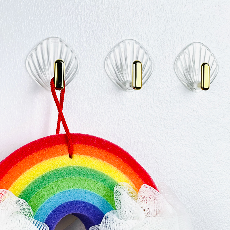 طقم هوك شفاف بمقبض جولد 3 قطع بلزق دبل فيس لتعليق الاكسسورات والملابس