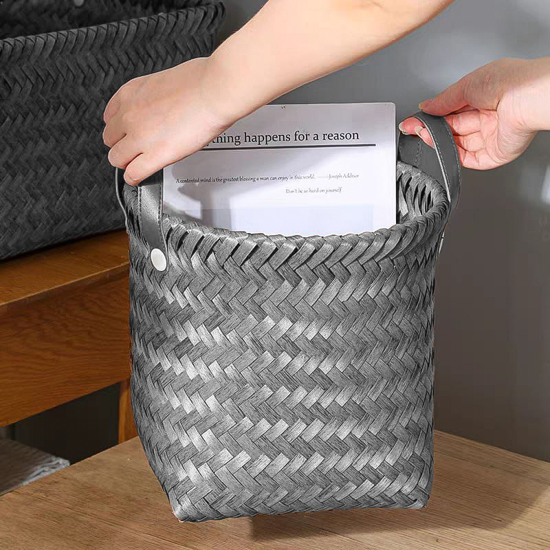 طقم باسكت تخزين من الرتان باللون الرمادي - 3 قطع