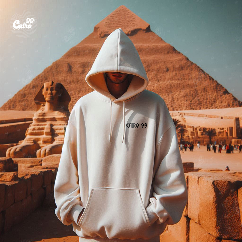 Pharaonic هودي اوفر سايز قطن باللون الأبيض
