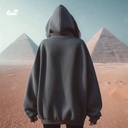 Golden Isis Wings هودي اوفر سايز قطن للنساء باللون الرمادي