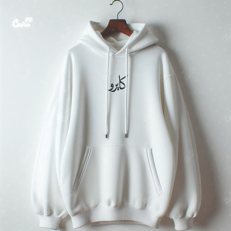 هودي "كايرو" اوفر سايز قطن للرجال باللون الابيض