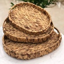 طقم باسكت بيضاوي 3 قطع بمقاسات مختلفة لحمل وتنظيم ادوات العناية بالبشرة والشعر وقطع الديكور بيد من الخوص