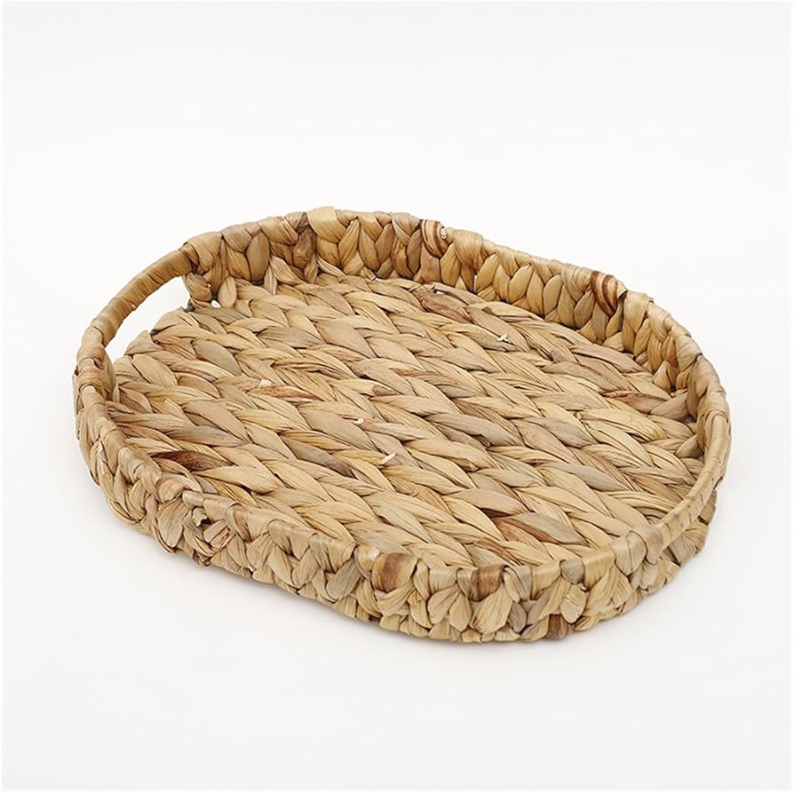 طقم باسكت بيضاوي 3 قطع بمقاسات مختلفة لحمل وتنظيم ادوات العناية بالبشرة والشعر وقطع الديكور بيد من الخوص
