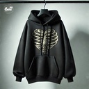 Skelton Heart هودي اوفر سايز قطن للنساء باللون الأسود