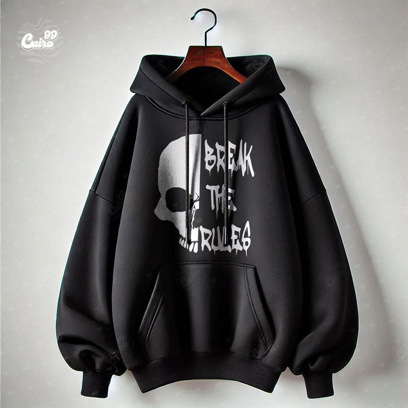 Break The Rules هودي اوفر سايز قطن للرجال باللون الأسود