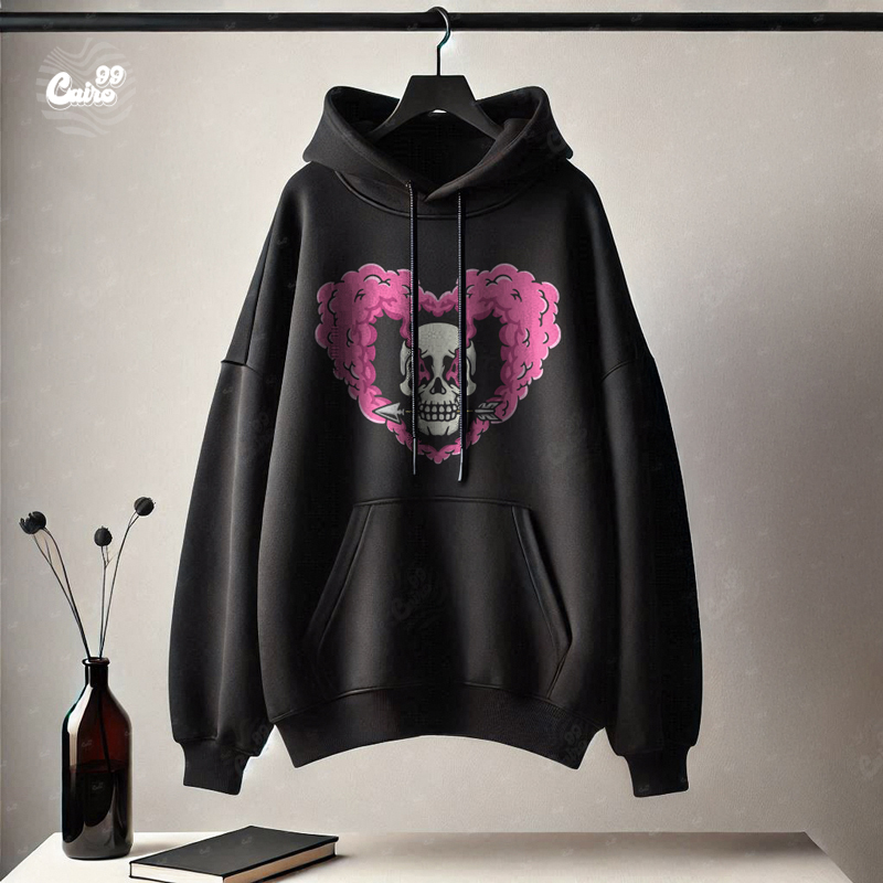 Smoked Heart هودي اوفر سايز قطن للنساء باللون الأسود