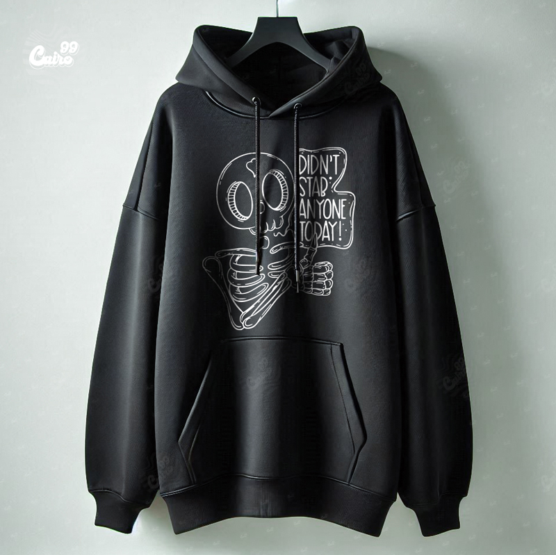 Didn't Star Anyone Today ! هودي اوفر سايز قطن للرجال باللون الأسود