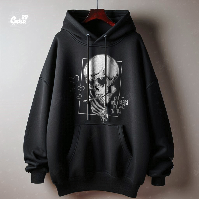 You're My Only Desire In A World On Fire هودي اوفر سايز قطن باللون الاسود للرجال
