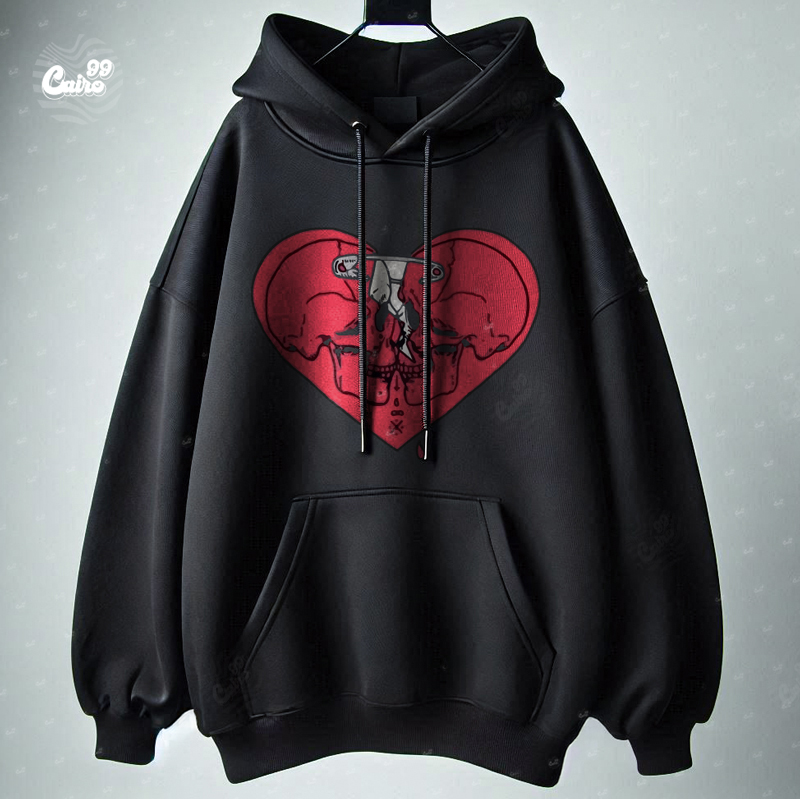 Fix Your Heart هودي اوفر سايز قطن باللون الاسود للرجال