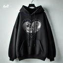 Sun &amp; Moon Forbidden Love هودي اوفر سايز قطن للرجال باللون الأسود