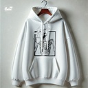 Chill Skeleton هودي اوفر سايز قطن للرجال باللون الأبيض