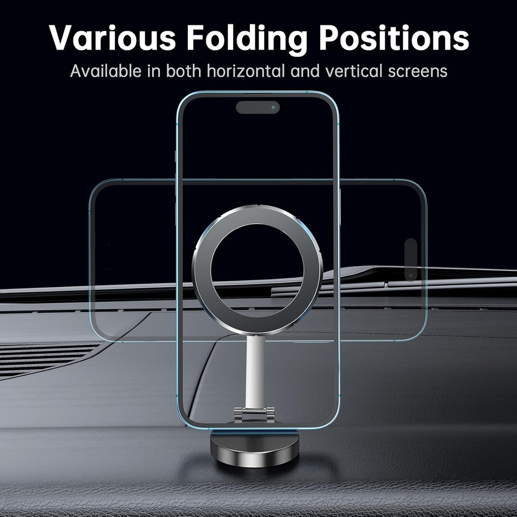 حامل موبايل مغناطيسي معدني قابل للطي والدوران 360 درجة لتابلوه السيارة