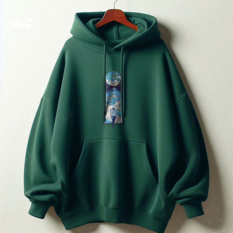 Blue Sky هودي اوفر سايز قطن للنساء باللون الاخضر