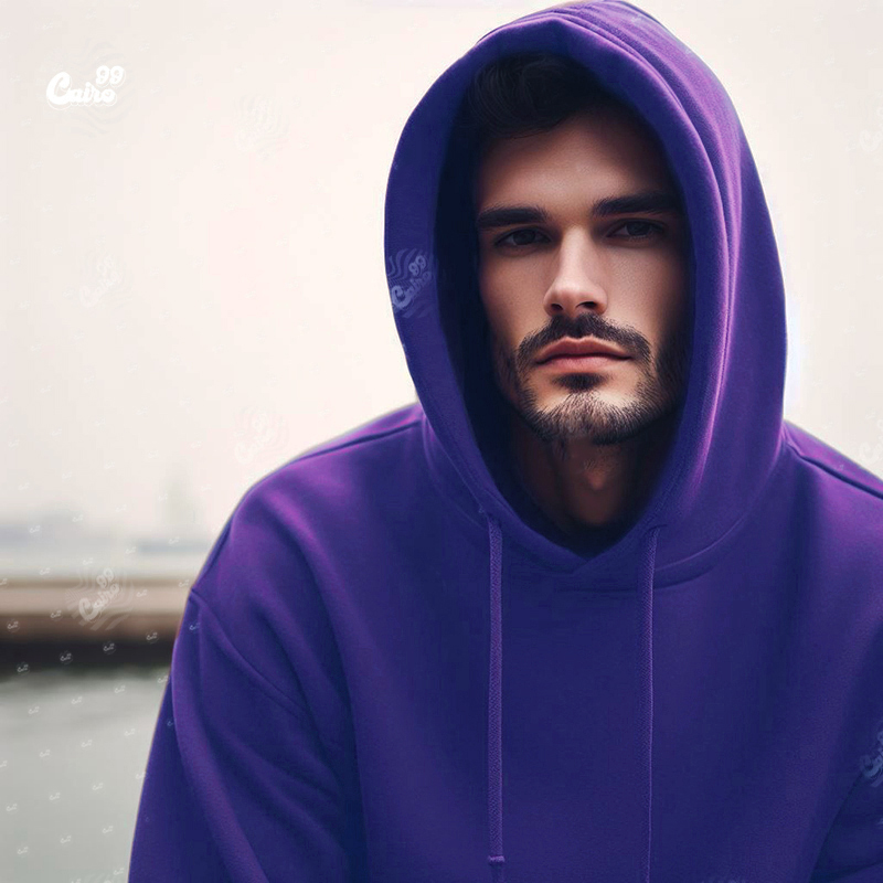 هودي اوفر سايز قطن سادة باللون الموف للرجال
