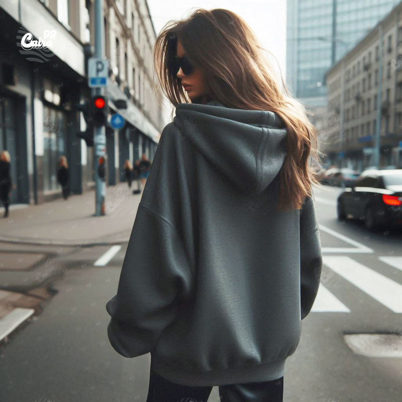 Just Breathe هودي اوفر سايز قطن باللون الرمادي