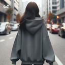 Flower هودي اوفر سايز قطن باللون الرمادي 