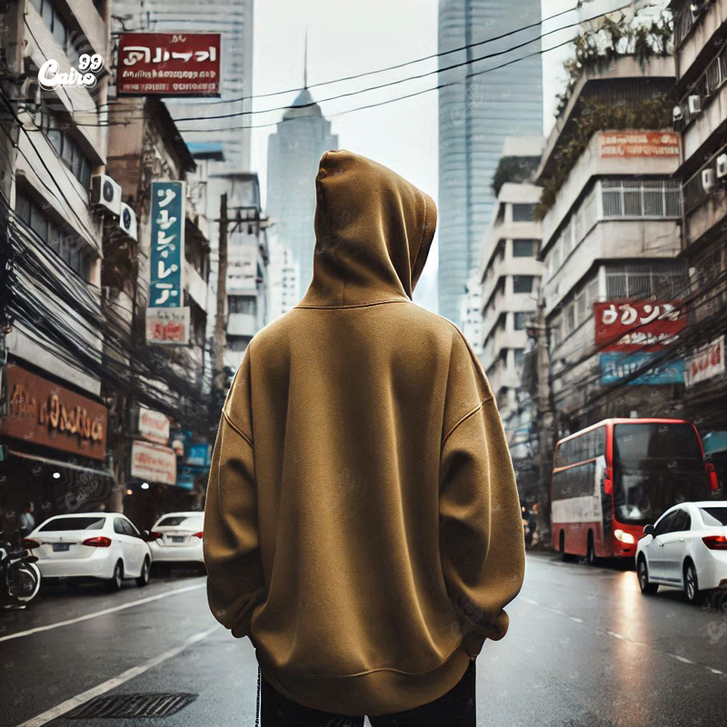 Michelangelo's David هودي اوفر سايز قطن للرجال باللون البني