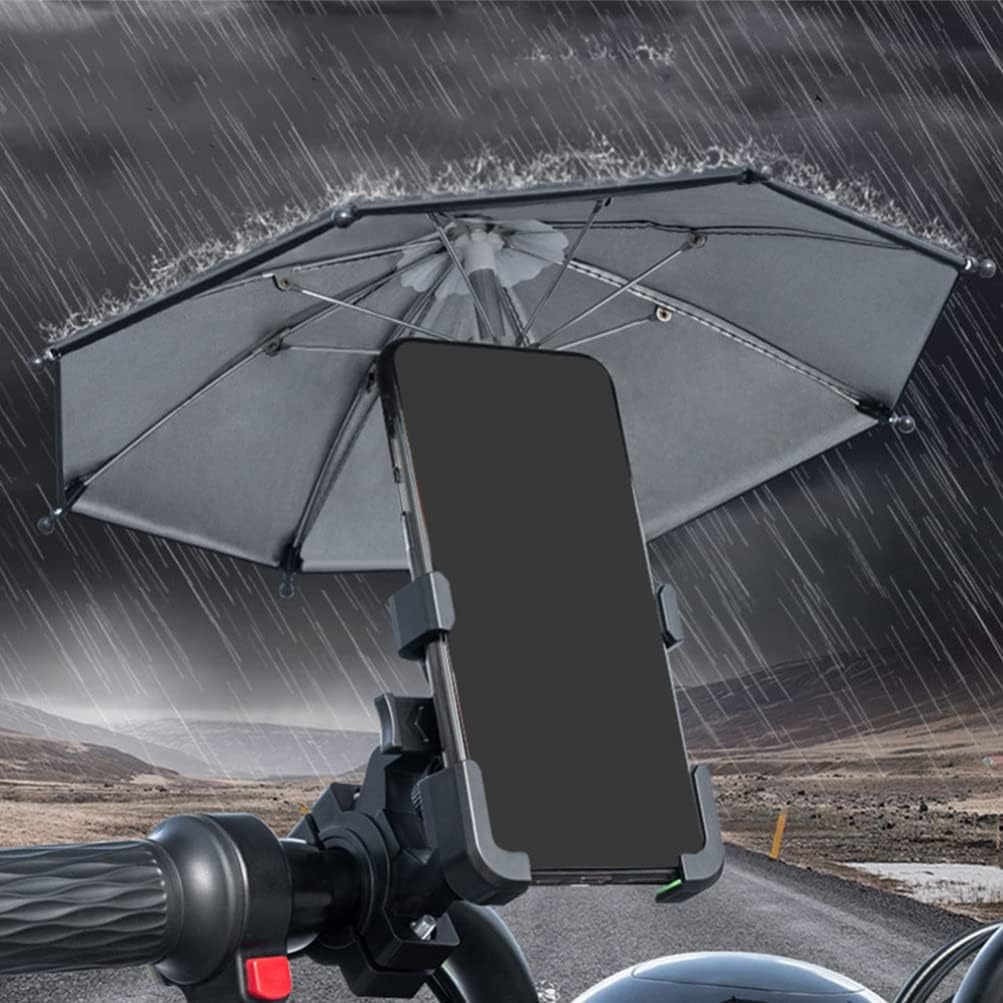 حامل موبايل للدراجات النارية مزود بشمسية ميني للحماية من الشمس والمطر